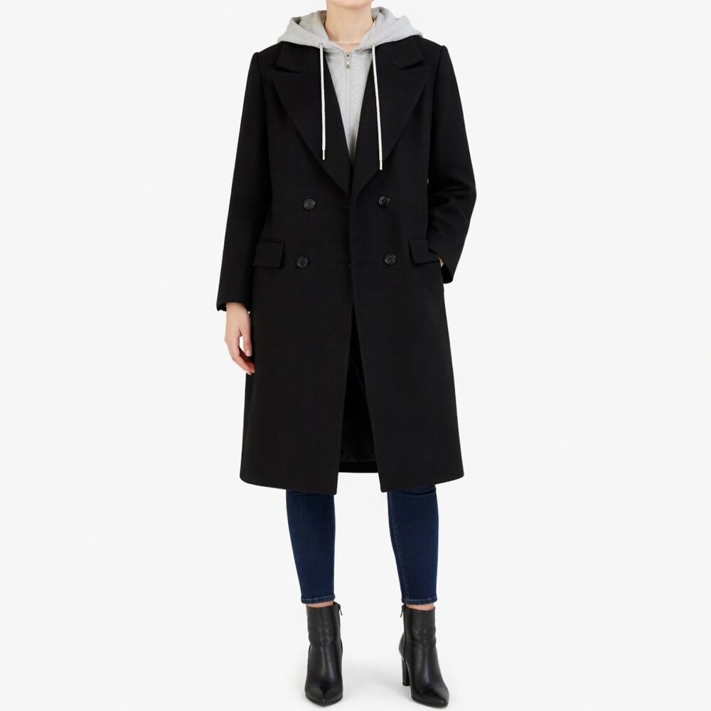 REBECCA MINKOFF | Double Breasted Black Wool Pea Coat – Women’s Small